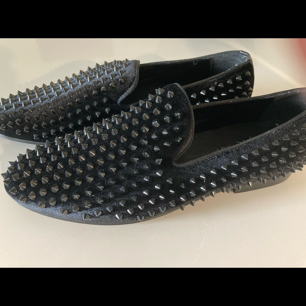 Mens Sz 10 Spiked Velvet Slipon Dress Shoes Black Saks Fifth Avenue